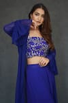 Dajwaree_Blue Georgette Embroidery Floral Top Square Neck Ruffled Jacket Pant Set _at_Aza_Fashions