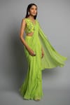 Buy_Dajwaree_Green Georgette Embroidered Anastasia Pre-draped Saree With Floral Blouse _Online_at_Aza_Fashions