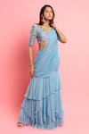 Buy_Dajwaree_Blue Georgette Embroidered Sequin Pre-draped Saree With Bead Embellished Blouse _Online_at_Aza_Fashions