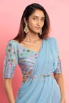 Shop_Dajwaree_Blue Georgette Embroidered Sequin Pre-draped Saree With Bead Embellished Blouse _Online_at_Aza_Fashions