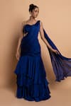 Buy_Dajwaree_Blue Satin Georgette Sweetheart Iris Pre-draped Ruffle Tiered Saree With Blouse _at_Aza_Fashions