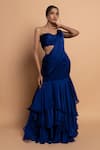 Dajwaree_Blue Satin Georgette Sweetheart Iris Pre-draped Ruffle Tiered Saree With Blouse _Online_at_Aza_Fashions