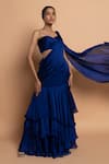 Buy_Dajwaree_Blue Satin Georgette Sweetheart Iris Pre-draped Ruffle Tiered Saree With Blouse _Online_at_Aza_Fashions