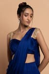 Shop_Dajwaree_Blue Satin Georgette Sweetheart Iris Pre-draped Ruffle Tiered Saree With Blouse _at_Aza_Fashions