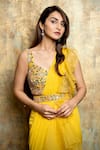 Shop_Dajwaree_Yellow Organza Embroidered Bead Sunflower Pre-draped Ruffled Saree With Blouse _Online_at_Aza_Fashions