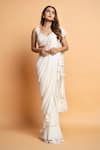 Buy_Dajwaree_White Georgette Embroidered Cutdana Leaf Lily Pre-draped Saree With Blouse _at_Aza_Fashions