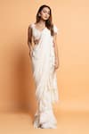 Dajwaree_White Georgette Embroidered Cutdana Leaf Lily Pre-draped Saree With Blouse _Online_at_Aza_Fashions