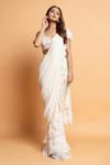 Buy_Dajwaree_White Georgette Embroidered Cutdana Leaf Lily Pre-draped Saree With Blouse _Online_at_Aza_Fashions