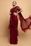 Buy_Dajwaree_Maroon Organza Embroidered Cutdana Boat Dahlia Pre-draped Ruffled Saree Set _Online_at_Aza_Fashions