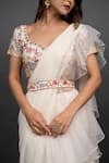 Shop_Dajwaree_Off White Organza Vivacious Pre-draped Ruffled Saree With Floral Blouse_at_Aza_Fashions