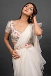Buy_Dajwaree_Off White Organza Vivacious Pre-draped Ruffled Saree With Floral Blouse_Online_at_Aza_Fashions