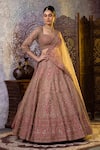 Buy_RAJ ARORA_Pink Net Embroidered Zardosi Sweetheart Zari Bridal Lehenga Set_Online_at_Aza_Fashions