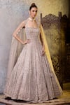 Buy_RAJ ARORA_Cream Micro Velvet Embroidered Dabka Square Neck Anarkali With Dupatta _at_Aza_Fashions