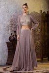 Buy_RAJ ARORA_Grey Georgette Embroidered Mirror Round Jacket Sharara Set _at_Aza_Fashions