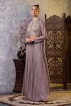 Shop_RAJ ARORA_Grey Georgette Embroidered Mirror Round Jacket Sharara Set _at_Aza_Fashions