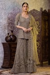 Buy_RAJ ARORA_Green Net Embroidered Cutdana Sweetheart Short Kurta Sharara Set _at_Aza_Fashions