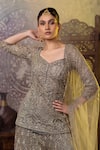 RAJ ARORA_Green Net Embroidered Cutdana Sweetheart Short Kurta Sharara Set _at_Aza_Fashions