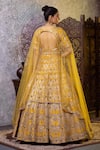 Shop_RAJ ARORA_Yellow Taffeta Embroidered Gota Leaf Neck Anarkali With Dupatta _at_Aza_Fashions