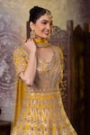 RAJ ARORA_Yellow Taffeta Embroidered Gota Leaf Neck Anarkali With Dupatta _Online_at_Aza_Fashions