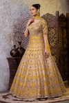 Buy_RAJ ARORA_Yellow Taffeta Embroidered Gota Leaf Neck Anarkali With Dupatta _Online_at_Aza_Fashions