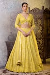 Buy_RAJ ARORA_Yellow Net Embroidered Resham V Neck And Sequins Blouse Lehenga Set _at_Aza_Fashions