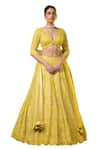 RAJ ARORA_Yellow Net Embroidered Resham V Neck And Sequins Blouse Lehenga Set _Online_at_Aza_Fashions