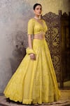 Buy_RAJ ARORA_Yellow Net Embroidered Resham V Neck And Sequins Blouse Lehenga Set _Online_at_Aza_Fashions