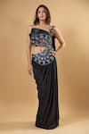 Buy_RAJ ARORA_Black Organza Embroidered Crystals One Shoulder Kiara Draped Saree Gown _at_Aza_Fashions