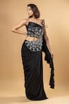 Shop_RAJ ARORA_Black Organza Embroidered Crystals One Shoulder Kiara Draped Saree Gown _at_Aza_Fashions