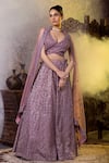 Buy_RAJ ARORA_Purple Net Embroidered Mirror Leaf Neck And Dori Blouse Lehenga Set _at_Aza_Fashions