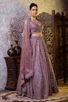 Buy_RAJ ARORA_Purple Net Embroidered Mirror Leaf Neck And Dori Blouse Lehenga Set _Online_at_Aza_Fashions