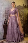 RAJ ARORA_Purple Net Embroidered Mirror Leaf Neck And Dori Blouse Lehenga Set _at_Aza_Fashions