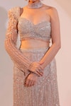 Shop_Sidhaarth & Disha_Rose Gold Net Embroidery Sequin Sweetheart Neck Fishcut Skirt Set _at_Aza_Fashions