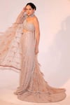 Buy_Sidhaarth & Disha_Rose Gold Net Embroidery Sequin Sweetheart Neck Fishcut Skirt Set _at_Aza_Fashions