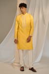 Buy_Soniya G x AZA_Yellow Handloom Embroidered Floral Kurta Set_at_Aza_Fashions