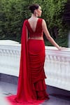 Shop_Khushboo Chugh_Red Georgette Embellished Beads Tiered Solid Pre-draped Saree With Blouse _at_Aza_Fashions