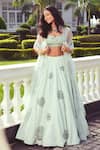 Buy_Khushboo Chugh_Green Organza Embellished Beads Sweetheart Floral Applique Lehenga Set _at_Aza_Fashions