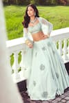 Khushboo Chugh_Green Organza Embellished Beads Sweetheart Floral Applique Lehenga Set _Online_at_Aza_Fashions