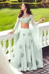 Buy_Khushboo Chugh_Green Organza Embellished Beads Sweetheart Floral Applique Lehenga Set _Online_at_Aza_Fashions