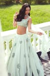 Khushboo Chugh_Green Organza Embellished Beads Sweetheart Floral Applique Lehenga Set _at_Aza_Fashions