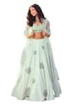 Buy_Khushboo Chugh_Green Organza Embellished Beads Sweetheart Floral Applique Lehenga Set 