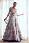 Buy_Khushboo Chugh_Blue Organza Embellished Beads Floral Garden Resham Embroidered Lehenga Set _Online_at_Aza_Fashions