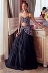 Buy_Khushboo Chugh_Black Crepe Embellished Beads Halter Neck Lehenga With Blouse _at_Aza_Fashions