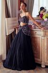 Shop_Khushboo Chugh_Black Crepe Embellished Beads Halter Neck Lehenga With Blouse _at_Aza_Fashions