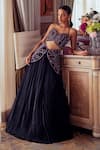 Khushboo Chugh_Black Crepe Embellished Beads Halter Neck Lehenga With Blouse _Online_at_Aza_Fashions