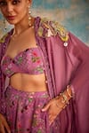 Shop_Priyanka Singh_Purple Crepe Print Beads Sweetheart Abstract Patch Embroidered Shrug Pant Set _Online_at_Aza_Fashions