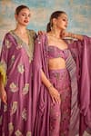 Buy_Priyanka Singh_Purple Crepe Print Beads Sweetheart Abstract Patch Embroidered Shrug Pant Set 