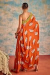 Shop_Priyanka Singh_Orange Silk Print Floral Hamsa Asymmetric Neck Kaftan_at_Aza_Fashions