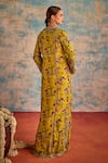 Shop_Priyanka Singh_Yellow Silk Print Floral V Neck Farshi Dress _at_Aza_Fashions