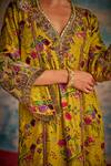 Buy_Priyanka Singh_Yellow Silk Print Floral V Neck Farshi Dress 